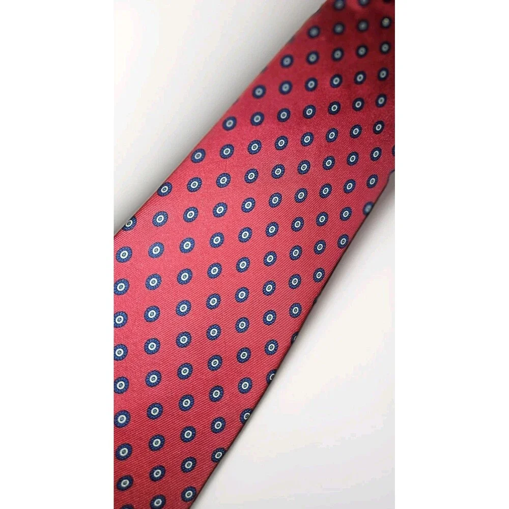 Hardy Amies 14 Savile Row London Mens Silk Tie Red Blue Medallion Vintage Tie